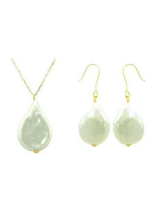 18 Karat Gold Fancy Coin Pearl Jewelry Set 