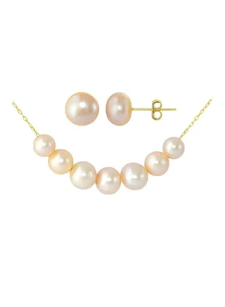 10 Karat Solid Gold Pearl Necklace And Earrings Set 