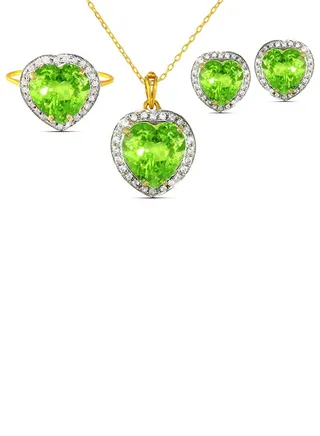 18K Gold Genuine Heart Cut Peridot Diamonds Jewellery Set 0.56 Carat 