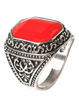 Vintage Carved Geometric Alloy Ring 