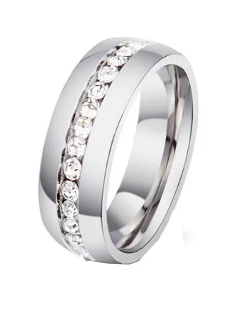 Stainless Steel Cubic Zirconia Middle Single Rounded Ring 