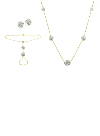 18 Karat Gold Gradual Built-in Crystal Ball 3 Piece Jewellery Set 