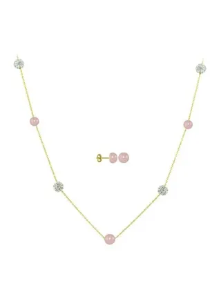 3-Piece 18 Karat Solid Gold Crystal Ball And Pearl Jewellery Set 