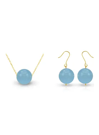 18 Karat Solid Yellow Gold Simple 10 mm Stone Pendant Necklace And Earrings 
