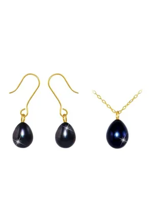 3-Piece 18 Karat Gold Pearl Pendant Jewellery Set 