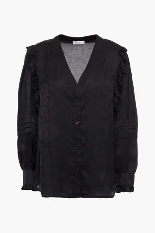 Ruffle-trimmed jacquard blouse
