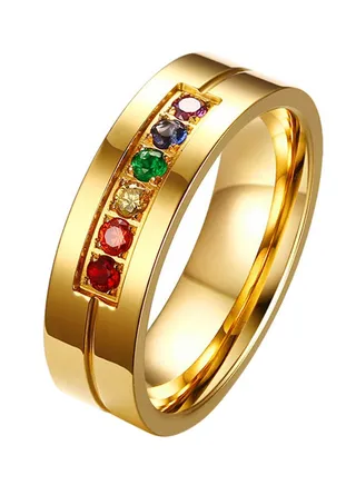 Stone Embellished Titanium Wedding Band 