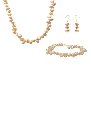 10 Karat Gold With Pearls Strand Jewellery Set 