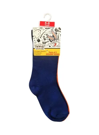 Bugs Bunny Bamboo Cotton Sock - Solid (Pack Of 2) - Navy Blue & Orange 5-8Y 