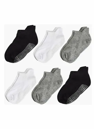 Baby Non-Skid Socks, Unisex Cotton Half Cushion Grip Ankle Socks Infants and Toddlers with Non Skid Soles for Kids Boys Girls（12 Pair Pack，M） 