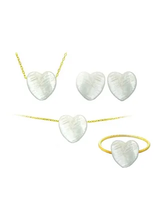 4-Piece 10 Karat Gold Heart Shape Mother Of Pearl Jewellery Set 