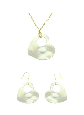 Pack Of 3 18 Karat Gold Heart With Hole Mother Of Pearl Jewellery Set 