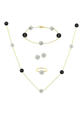 5-Piece 18 Karat Gold Built-In Crystal Ball And Pearl Jewellery Set 