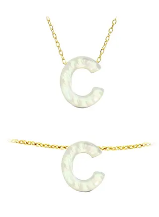 18 Karat Gold C Letter Mother Of Pearl Jewellery Set 