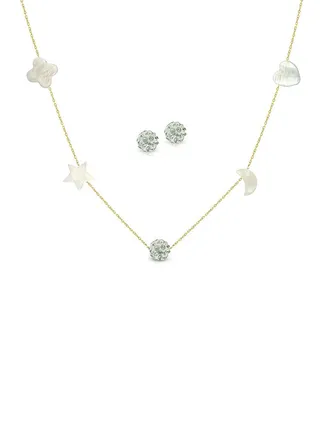 10 Karat Yellow Gold Gradual Built In Mother Of Pearl And Crystal Ball Jewellery Set 