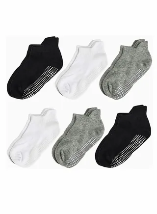 Baby Non-Skid Socks, Unisex Cotton Half Cushion Grip Ankle Socks Infants and Toddlers with Non Skid Soles for Kids Boys Girls（12 Pair Pack,S） 