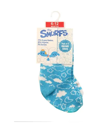Smurf Bamboo Cotton Sock - Printed (Pack Of 3) - Cyan/Grey/White 6-12M 