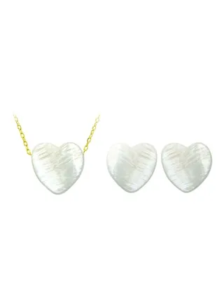 Pack Of 3 10 Karat Gold Heart Shape Mother Of Pearl Jewellery Set 