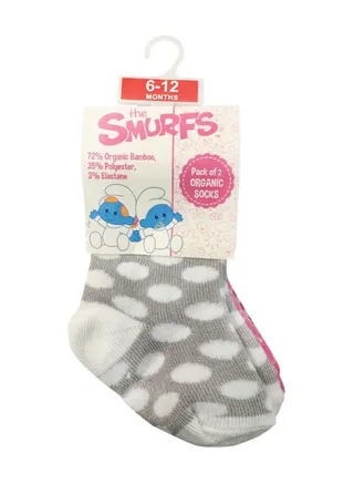 Smurf Bamboo Cotton Sock - Printed (Pack Of 2) - Grey/Pink 6-12M 