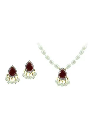 2-Piece 18 Karat Gold 0.36Ct Diamondal And Pearl Studded Jewellery Set 