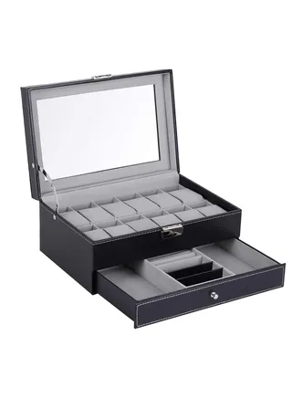 12 Watch Organizer With Jewelry Display Drawer Lockable Watch Case Organizer 