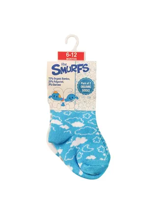 Smurf Bamboo Cotton Sock - Printed (Pack Of 2) - Cyan/Grey 6-12M 