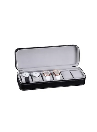 6 Slot Portable PU Leather Watch Box Holder 