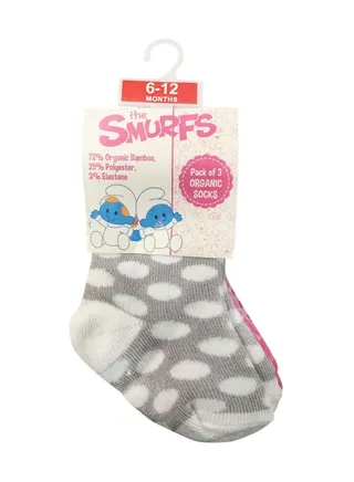 Smurf Bamboo Cotton Sock - Printed (Pack Of 3) - Grey/Pink/Lavender 6-12M 