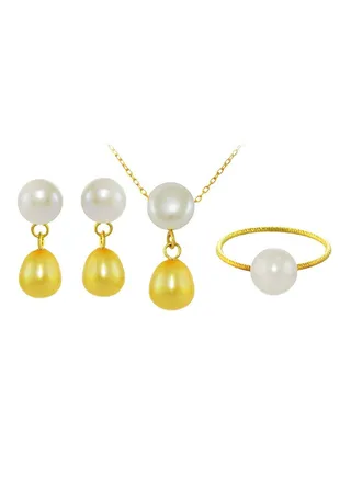 18 Karat Yellow Gold Pearl Drop Jewellery Set 