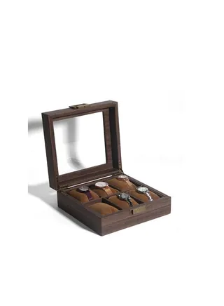 Wood Grain Leather Watch Display Box Watch Storage Case Jewelry Box, Style: 6 Digit Square 