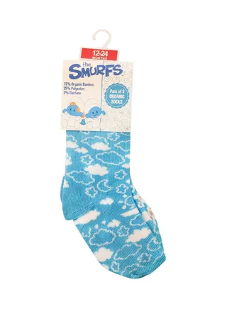 Smurf Bamboo Cotton Sock - Printed (Pack Of 3) - Cyan/Grey/White 12-24M 