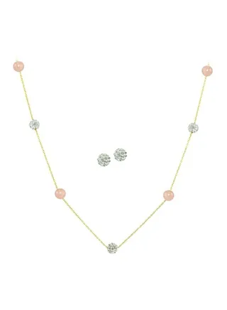 3-Piece 18 Karat Gold Built-In Crystal Ball And Pearl Jewellery Set 