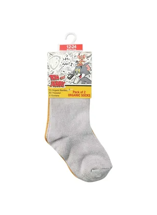 Tom & Jerry Bamboo Cotton Sock - Solid (Pack Of 2) - Grey & Brown 12-24M 