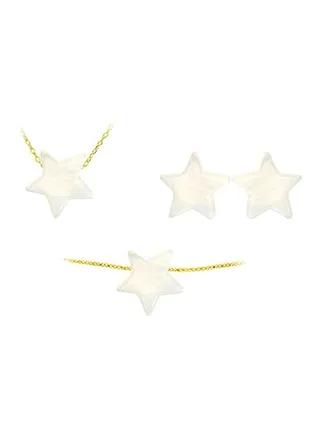 4-Piece 18 Karat Gold Star Shape Mother Of Pearl Jewellery Set 
