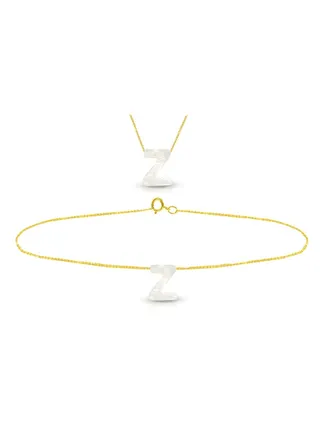 18 Karat Gold Z Letter Mother Of Pearl Jewellery Set 