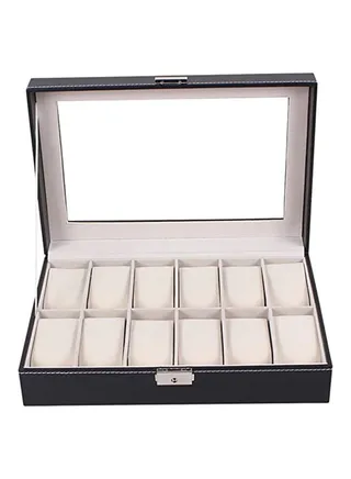 Leather Display Glass Top Jewelry Case Watch Box 