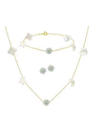 10 Karat Yellow Gold Gradual Built In Mother Of Pearl And Crystal Ball Jewellery Set 