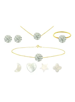 18 Karat Solid Yellow Gold Crystal Ball With 4 Piece Charm Jewellery Set 