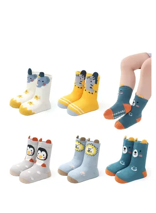 Toddler Non Slip Socks, Animal Grip Tube Baby Socks Anti-Skid Cartoon Crew Socks 5 Pairs  M Size 