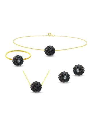 10 Karat Solid Yellow Gold Simple 10 mm Crystal Ball Jewellery Set 