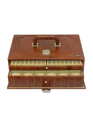 unisex 18-Grid Leather Watch Box With Pen And Ring Holder 