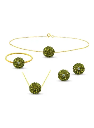 10 Karat Solid Yellow Gold Simple 10 mm Crystal Ball Jewellery Set 