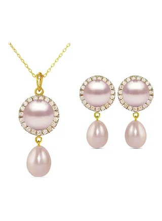 18 Karat Gold 0.30 ct Genuine Diamonds And Pearl 2 Piece Jewellery Set 