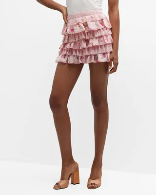 Melrita Tiered Silk Ruffle Mini Skirt