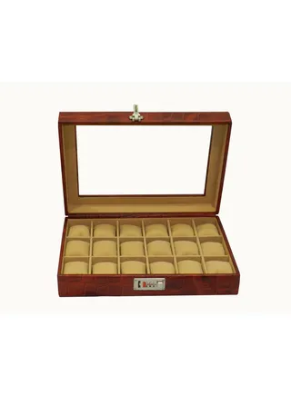 Laveri Watch Box for Men Women (18 Slots), Premium  Leather Watch Case  Organizer with Crystal Glass Top, Removable Pillow 