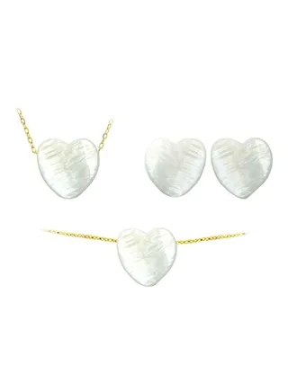 4-Piece 18 Karat Gold Heart Shape Mother Of Pearl Jewellery Set 