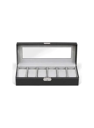 Watch Box 6 Slot PU Leather Top Glass Display Watch Storage Jewllery Case Organizer 