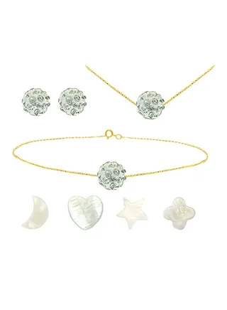 18 Karat Solid Yellow Gold Crystal Ball With 4 Piece Charm Jewellery Set 