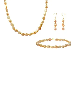10 Karat Gold With Pearls Strand Jewellery Set 