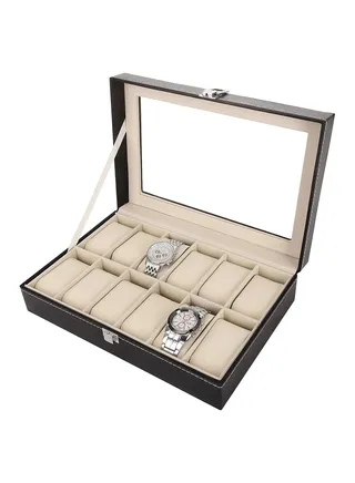 12-Grid Leather Watch Display Case and Jewelry Collection Organizer 